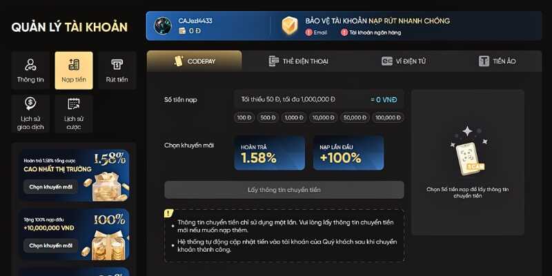 Bạn chọn vào phương thức nạp tiền Soc88 phù hợp