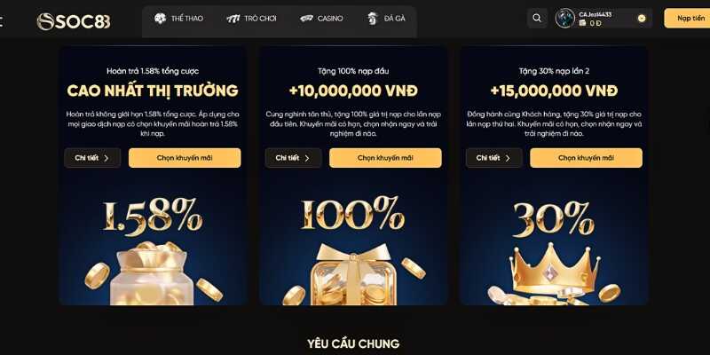 Khuyến mãi Soc88 ưu đãi dành cho người chơi mới