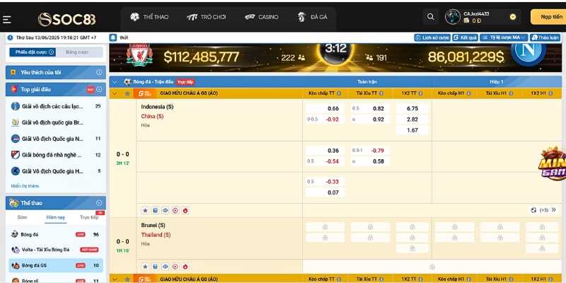 Nắm được các kèo châu Á Soc88 trên bảng hệ thống kèo