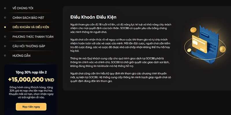 Tham khảo chi tiết điều khoản dịch vụ Soc88